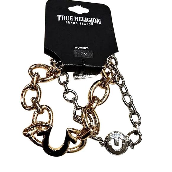 True Religion Setbof 2 Two-Tone Logo Chain Bracelet - Picture 4 of 9